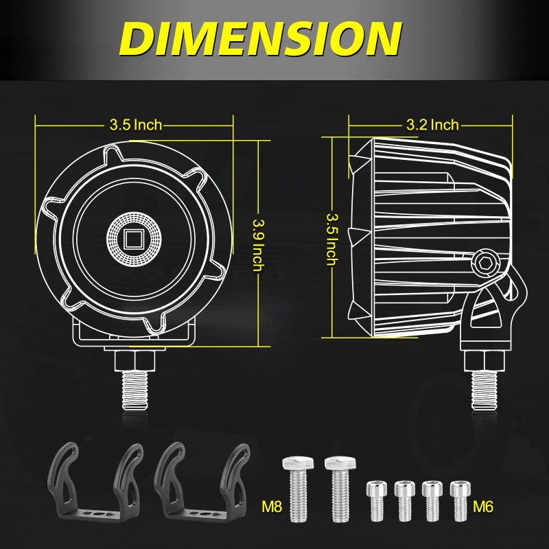AKD Part 3.5 Inch Amber Round LED Fog Lights 50W Spot Flood Combo Offroad Driving Lights Round Amber LED Pod Ditch Light 2pcs for Trucks Pickup Motorcycle SUV UTV ATV Ram Toyota Bronco - Image 2